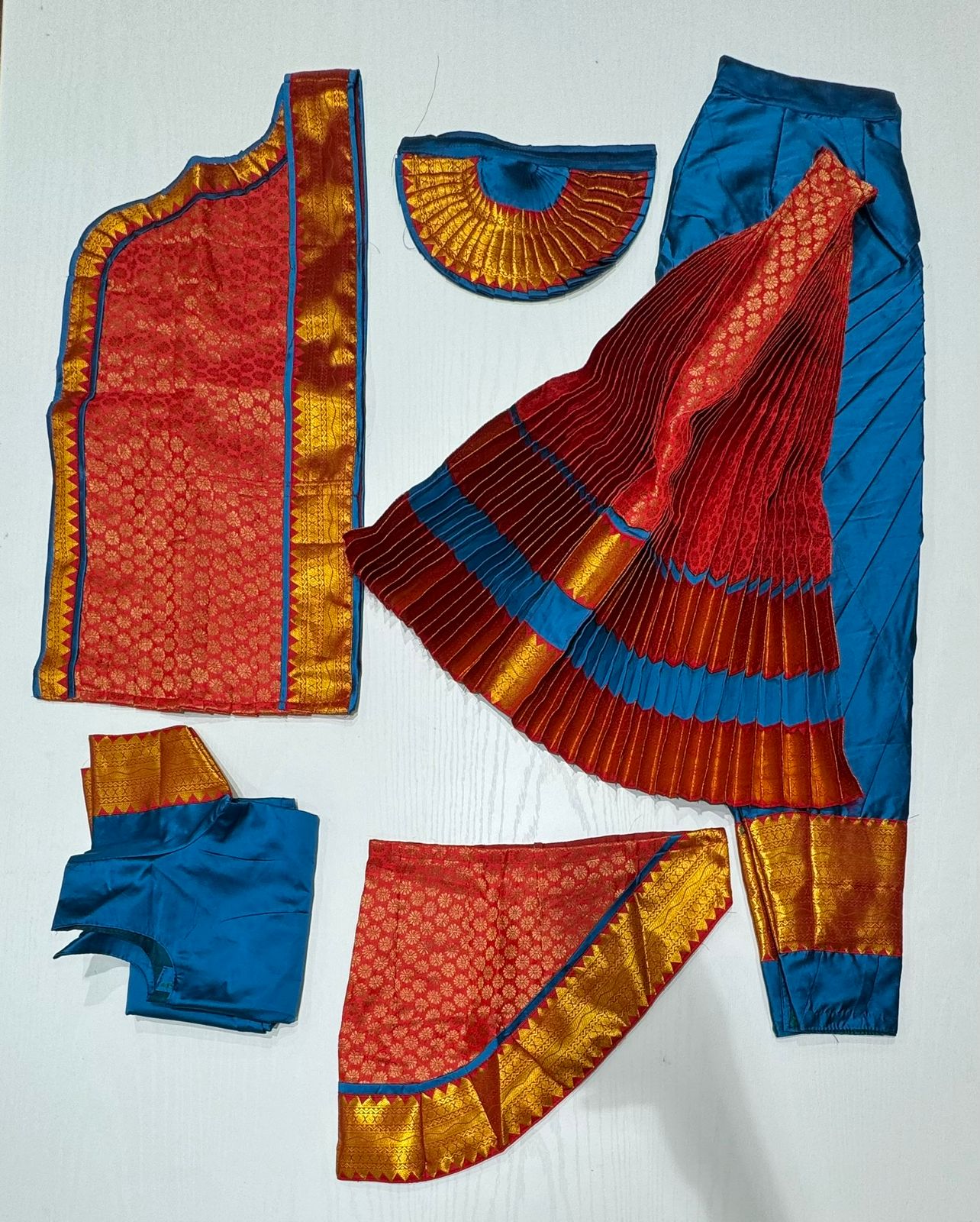 Professional Peacock Blue & Red Bharatanatyam Costume – Shiva Sai  Collections