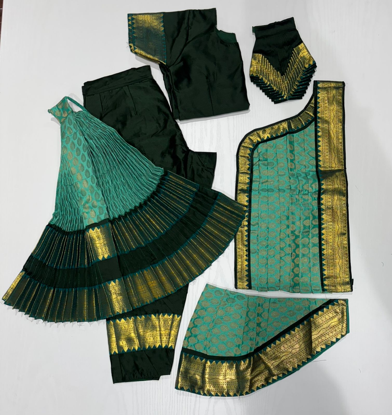 Dark Green & Sea Green Bharathanatyam Costume | Classical Dance Dress
