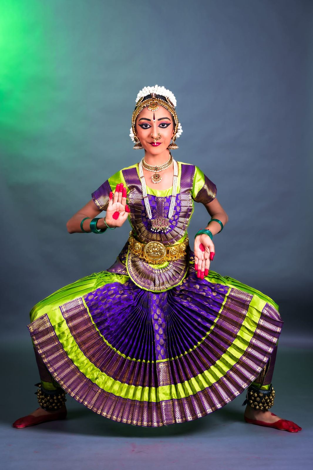 Parrot Green & Violet Bharatnatyam Costume | Classical Dance Dress | Shiva Sai Collections Parrot Green & Violet Bharatnatyam Costume | Classical Dance Dress | Shiva Sai Collections