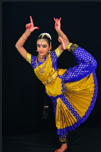 Professional Bharatanatyam Arangetram Costume - Blue & Yellow Silk