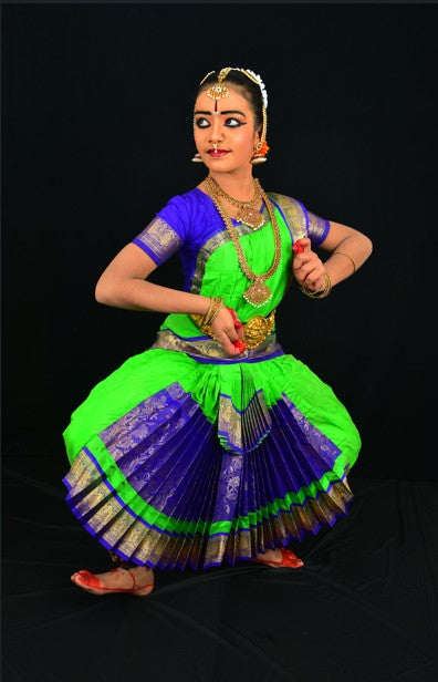 Professional Bharatanatyam Arangetram Costume - Green & Blue Silk