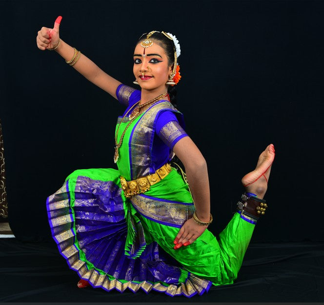 Professional Bharatanatyam Arangetram Costume - Green & Blue Silk