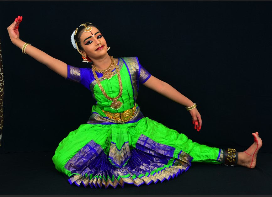 Professional Bharatanatyam Arangetram Costume - Green & Blue Silk