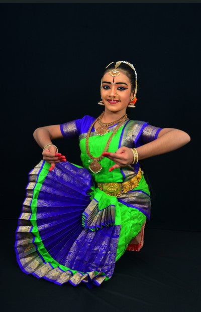 Professional Bharatanatyam Arangetram Costume - Green & Blue Silk