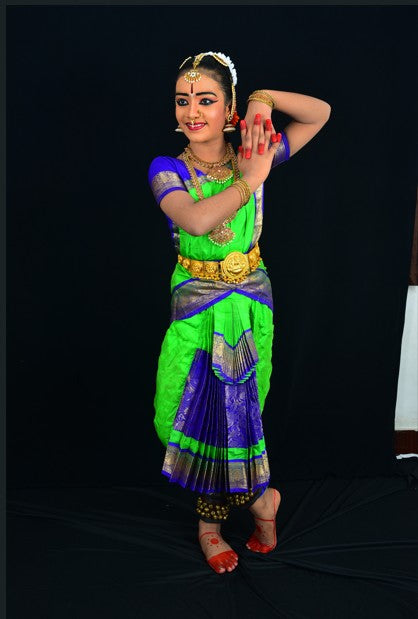 Professional Bharatanatyam Arangetram Costume - Green & Blue Silk