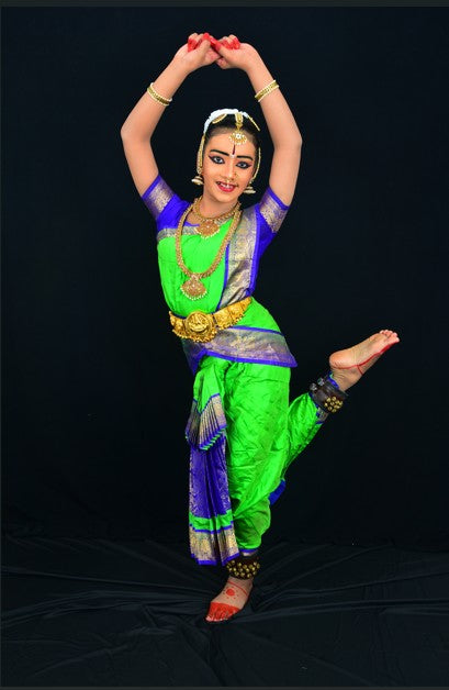 Professional Bharatanatyam Arangetram Costume - Green & Blue Silk