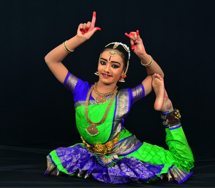 Professional Bharatanatyam Arangetram Costume - Green & Blue Silk