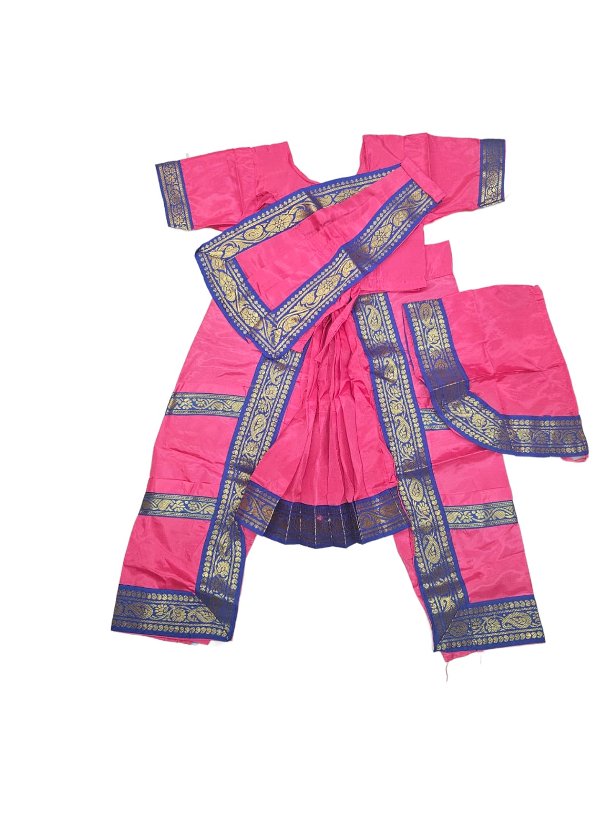 China Silk Bharatanatyam Costume - Pink & Blue
