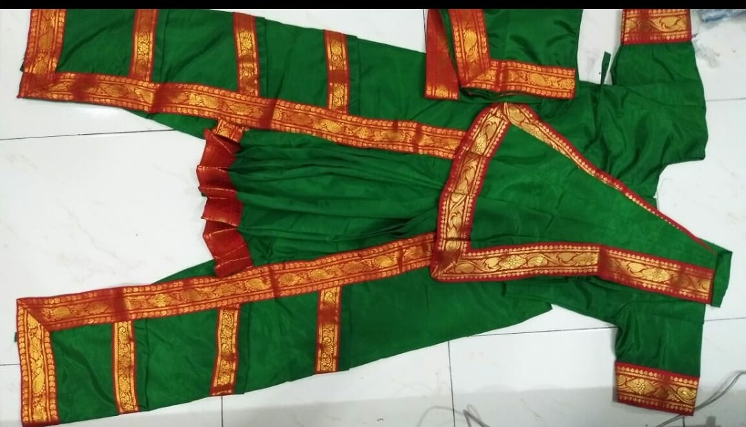 China Silk Bharatanatyam Costume - Green & Red