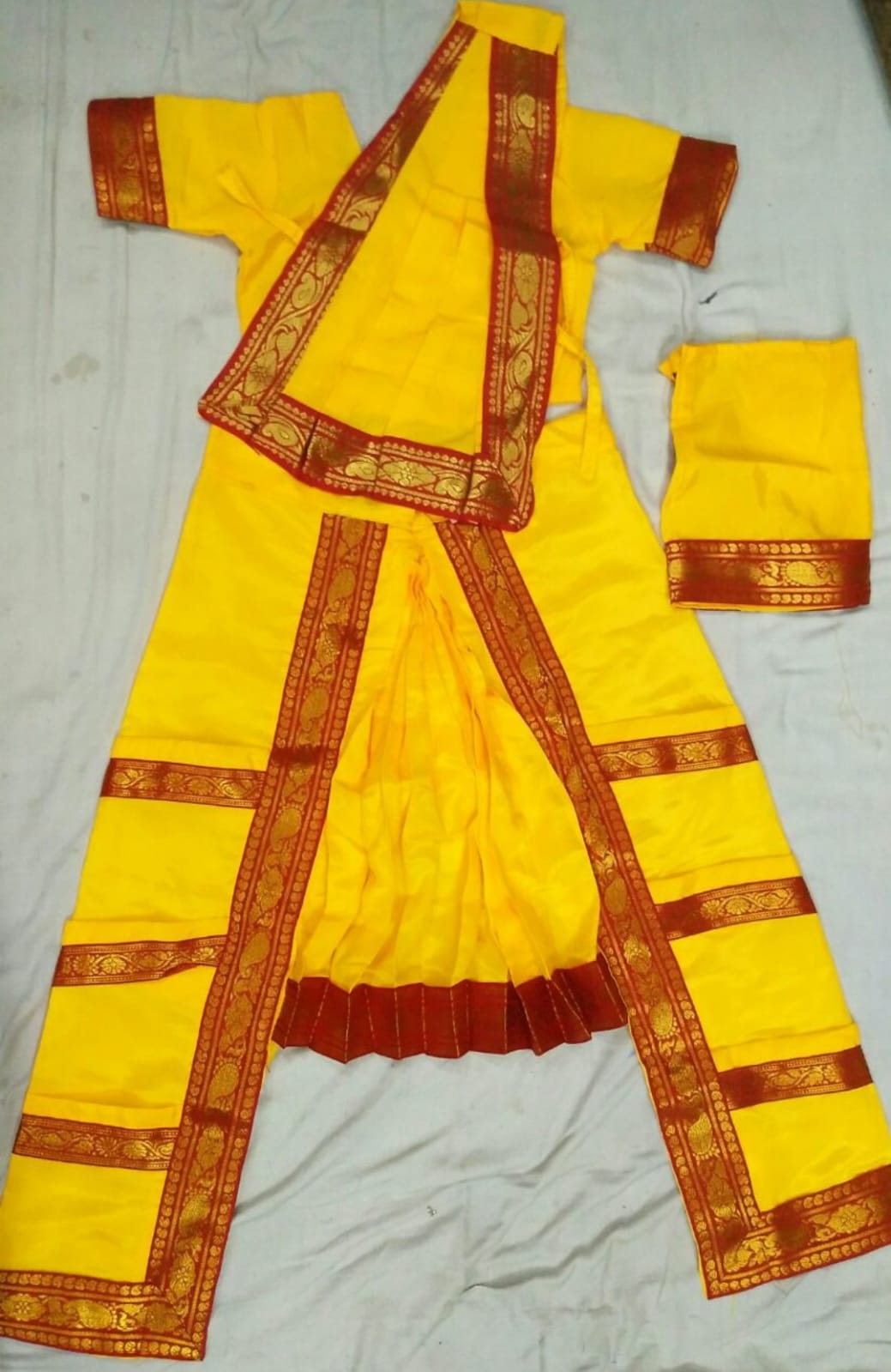 China Silk Bharatanatyam Costume - Yellow & Red