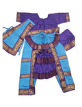 China Silk Bharatanatyam Costume - Light Blue & Dark Blue