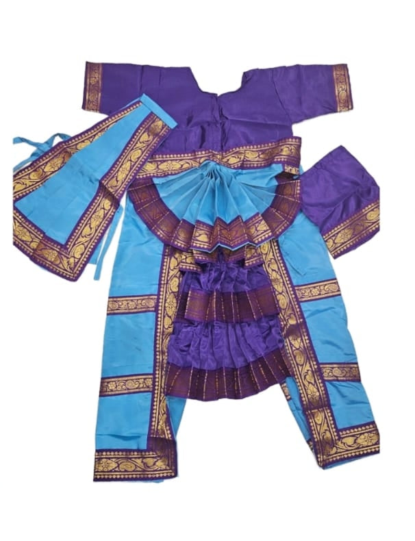 China Silk Bharatanatyam Costume - Light Blue & Dark Blue