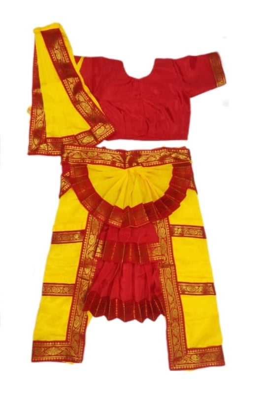 China Silk Bharatanatyam Costume - Yellow & Red