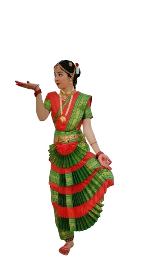 China Silk Bharatanatyam Costume Green Red