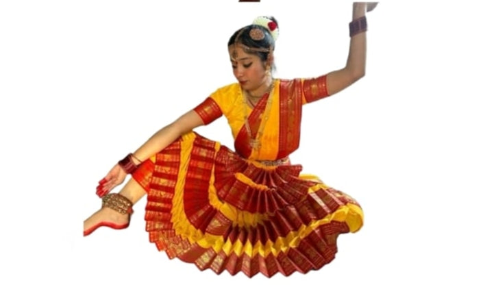 China Silk Bharatanatyam Costume - Orange & Red