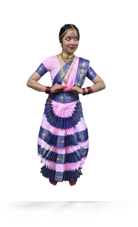 China Silk Bharatanatyam Costume Pink Blue