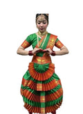 China Silk Bharatanatyam Costume - Red & Green