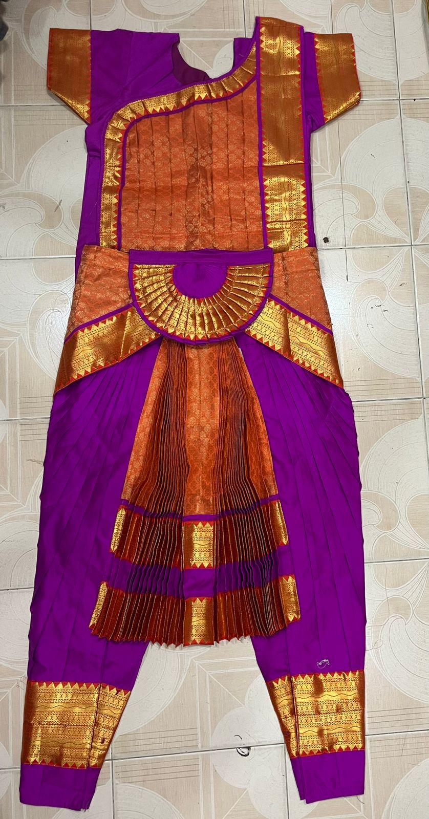 Professional Bharatnatyam Costume Magenta with Orange