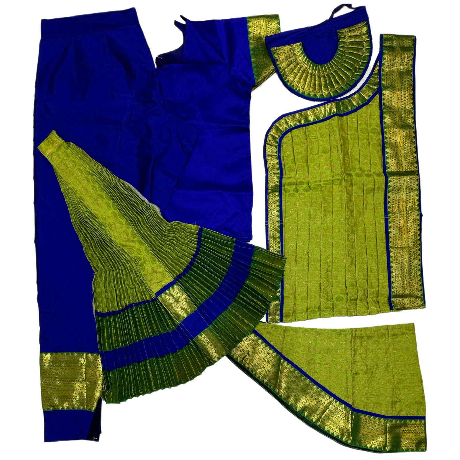 Professional Bharatnatyam Costume Dark Blue with Light Green