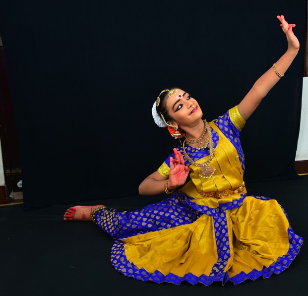 Professional Bharatanatyam Arangetram Costume - Blue & Yellow Silk