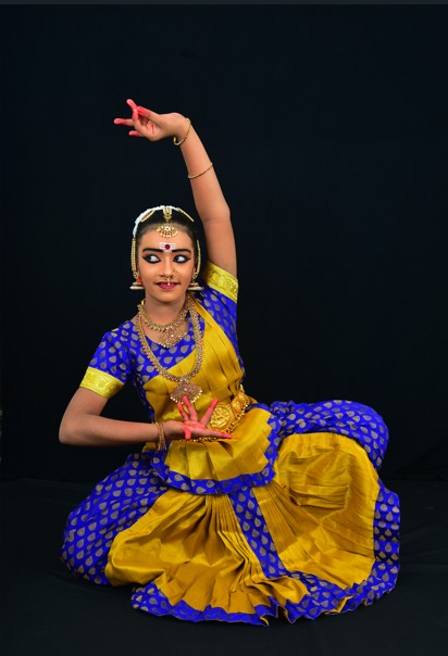 Professional Bharatanatyam Arangetram Costume - Blue & Yellow Silk