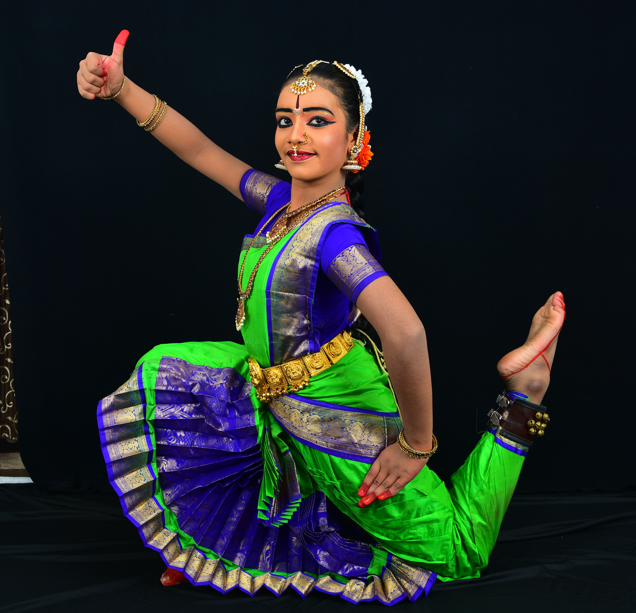 Professional Bharatanatyam Arangetram Costume - Green & Blue Silk