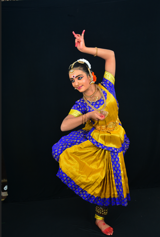 Professional Bharatanatyam Arangetram Costume - Blue & Yellow Silk