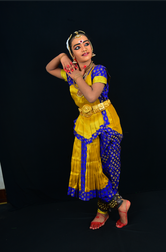 Professional Bharatanatyam Arangetram Costume – Blue & Yellow Silk