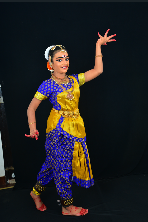 Professional Bharatanatyam Arangetram Costume – Blue & Yellow Silk