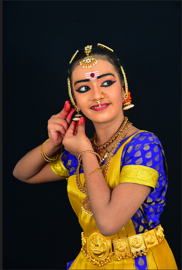 Professional Bharatanatyam Arangetram Costume - Blue & Yellow Silk