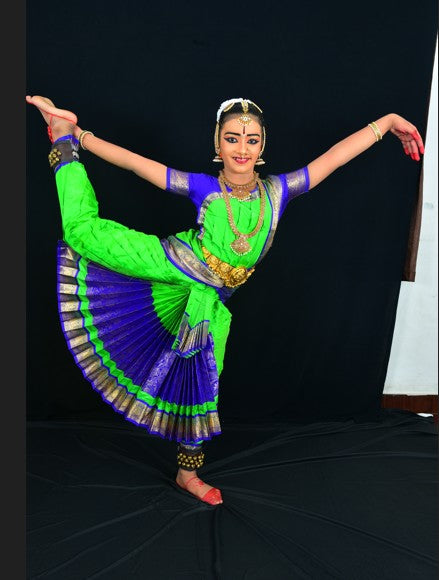 Professional Bharatanatyam Arangetram Costume - Green & Blue Silk